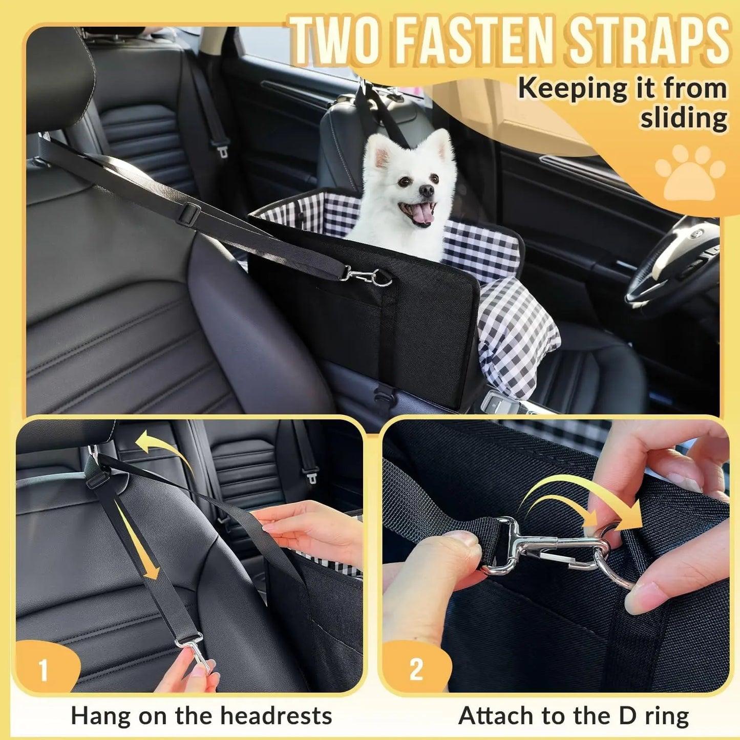 Center Console Pet Booster Seat for Small Dogs and Cats - Portable Carrier with Safety Leash and Non-Slip Base