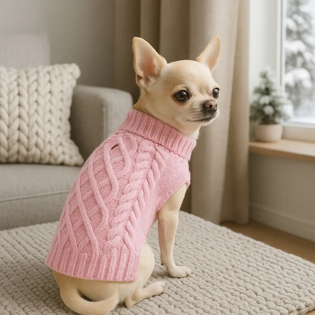 Classic Cable Knit Turtleneck Dog Sweater, Puppy Sweater, Winter Warm Pet Clothes for Small to Medium Dogs & Cats, Soft and Comfortable Pet Clothing #GLOBAL PICKS