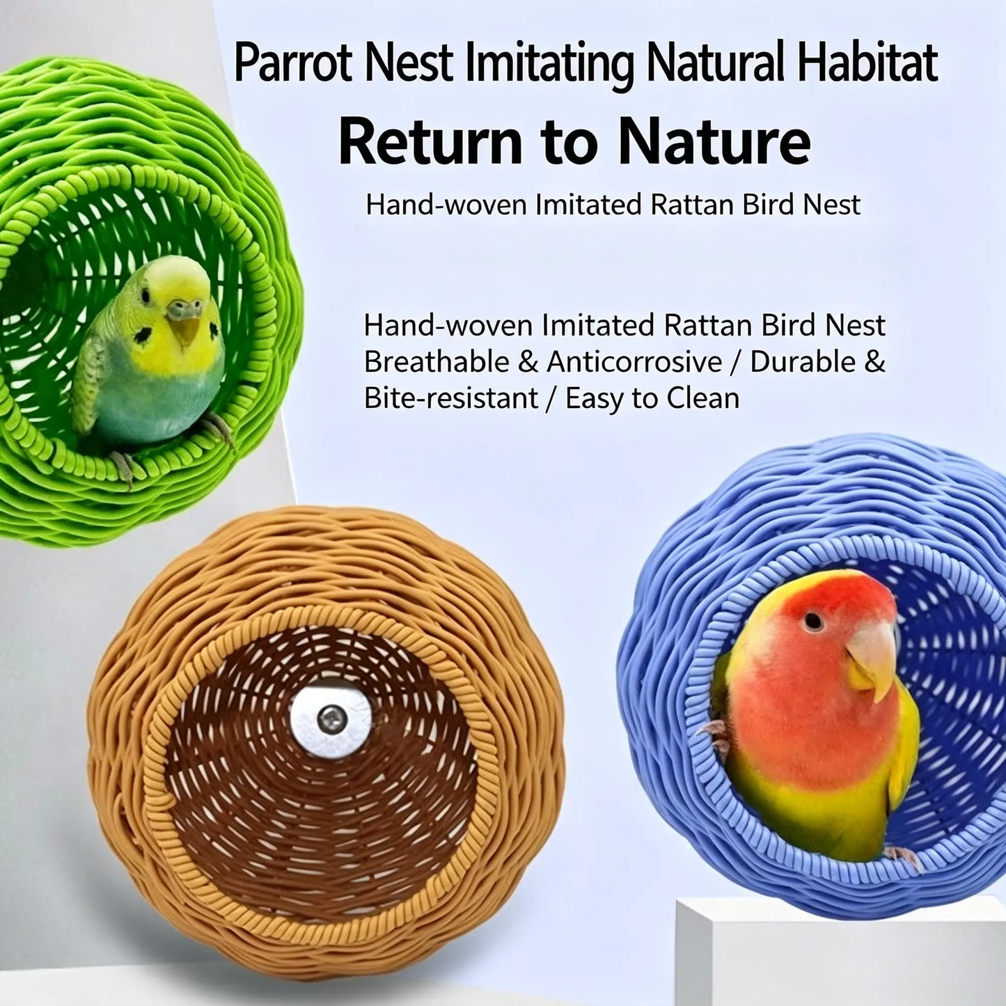 Premium Handcrafted Bird Nest for Cages - Imitation Rattan Parrot Bed and Breeding Box - Breathable, Durable, Bite-Resistant, and Easy to Clean