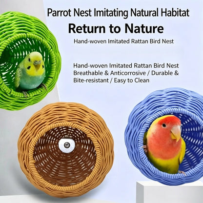 Premium Handcrafted Bird Nest for Cages - Imitation Rattan Parrot Bed and Breeding Box - Breathable, Durable, Bite-Resistant, and Easy to Clean