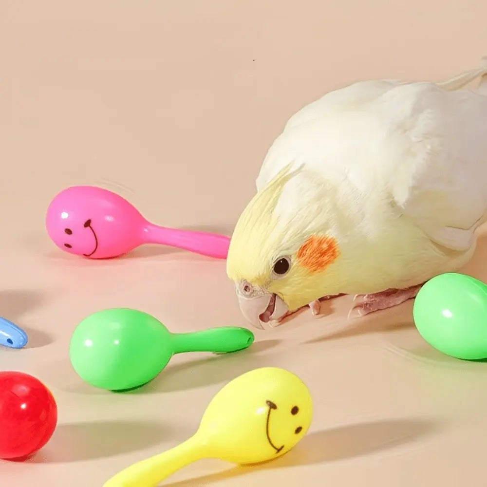 3 Parrot Chewing Toys, Random Color Cute Shaker Bell, Fun Self-Entertainment, Colorful Smile Spoon Ball, Medium-Small Parrots, Bird Cage Accessories
