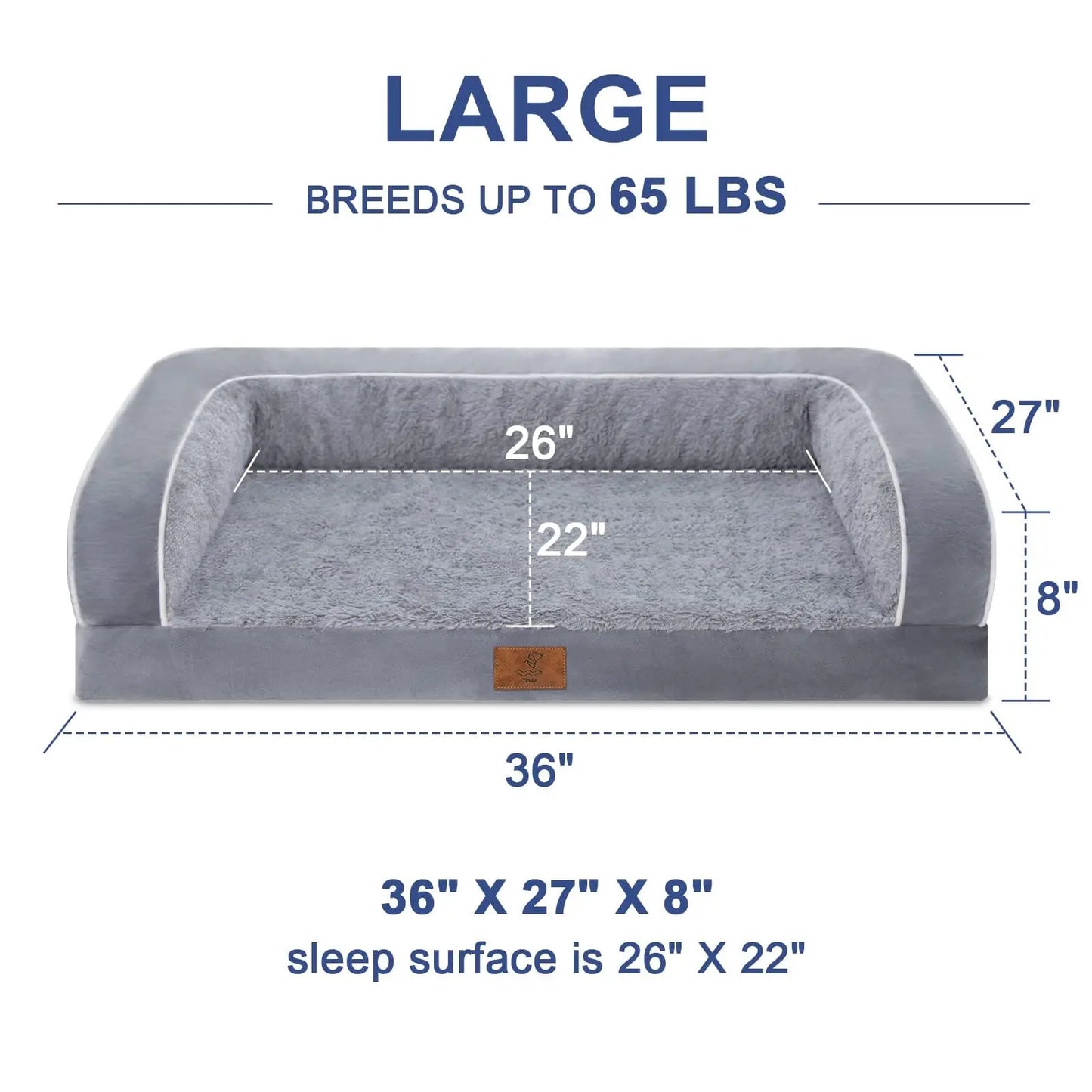 Dog Beds for Large Dogs, Washable Dog Bed Sofa with Removable Cover, Waterproof Dog Bed Couch with Nonslip Bottom, High Bolster Dog Bed, Orthopedic Dog Bed