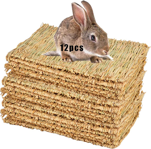 Natural Woven Grass Mat for Small Pets - Bedding for Rabbits, Guinea Pigs, Hamsters, Chinchillas and Other Small Animals (12 Pack)