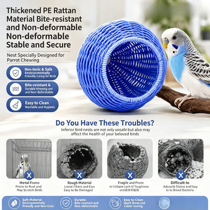 Premium Handcrafted Bird Nest for Cages - Imitation Rattan Parrot Bed and Breeding Box - Breathable, Durable, Bite-Resistant, and Easy to Clean