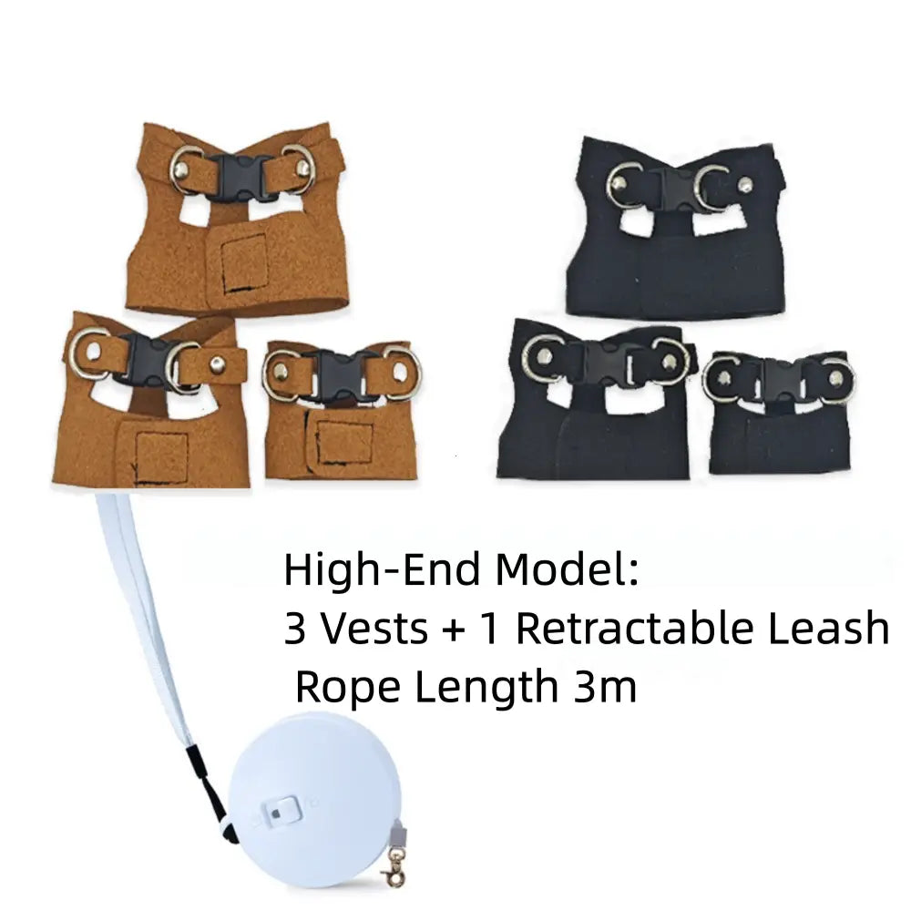 Reptile Harness & Leash Set - 3-Size Pack, Adjustable Soft Microfiber Suede Leather with Hook and Loop Design, Standard & High-End Models, Large No-Pull Full Protection Outdoor Universal Harness & Leads for Bearded Dragon Training